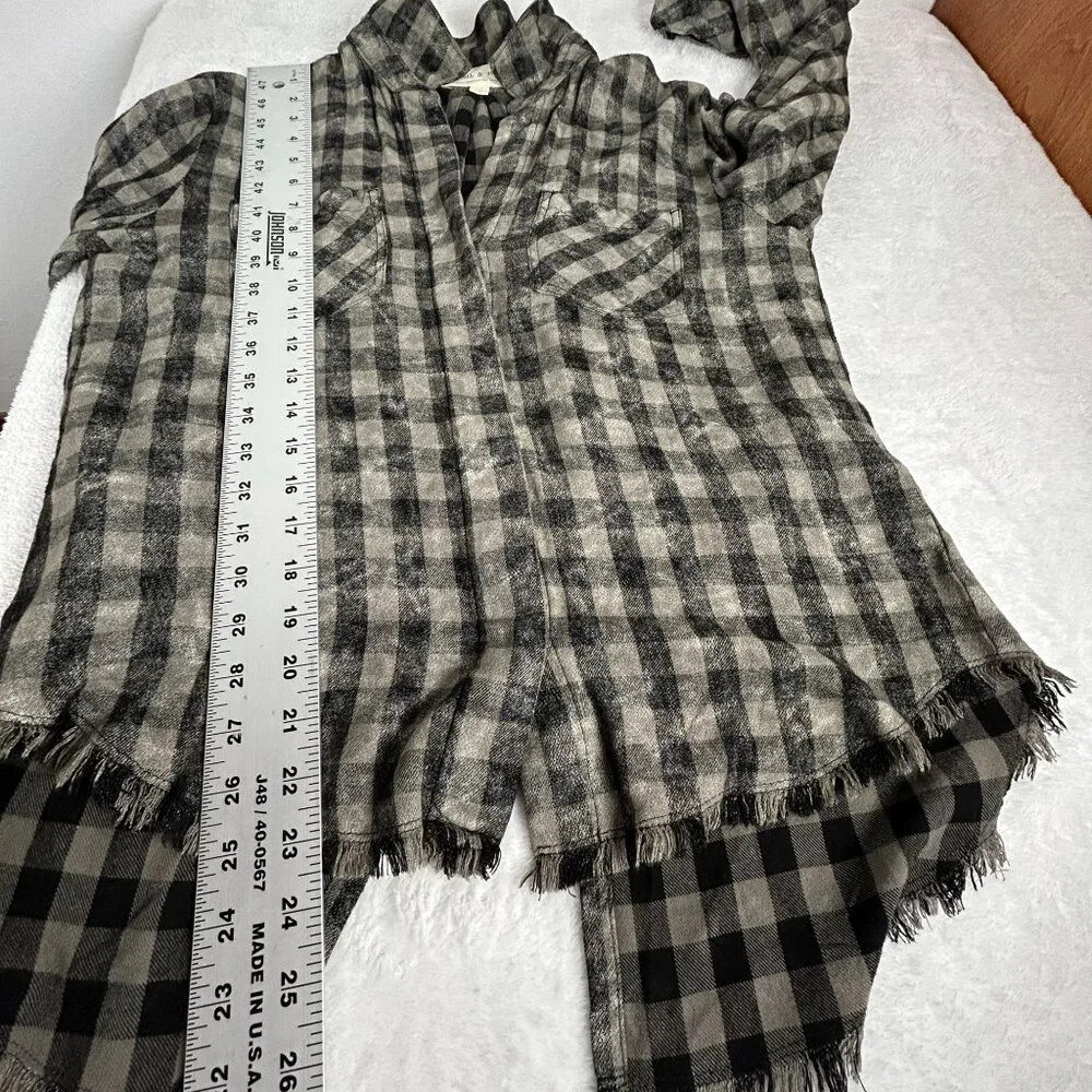 Cloth & Stone Womens Gray Black Checkered Fringe Trim Button Down Shirt Small - Picture 8 of 8